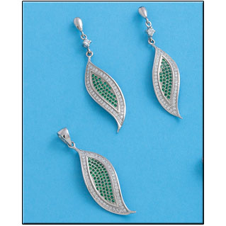 COLGANTE CIRCONITAS VERDES PLATA 925MM