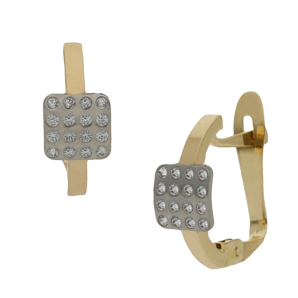 PENDIENTES BICOLOR CUADRADOS ORO 18KL