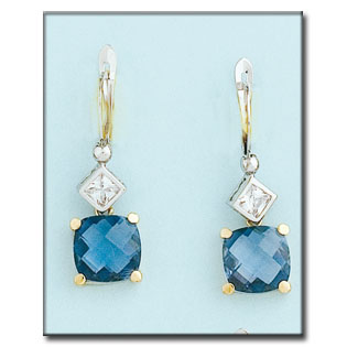 PENDIENTES BICOLOR ORO 18KL AGUA MARINA