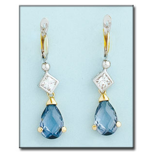 PENDIENTES BICOLOR ORO 18KL AGUA MARINA