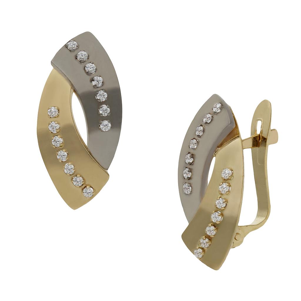PENDIENTES BICOLOR ORO 18KL CIRCONITAS - 8x17mm