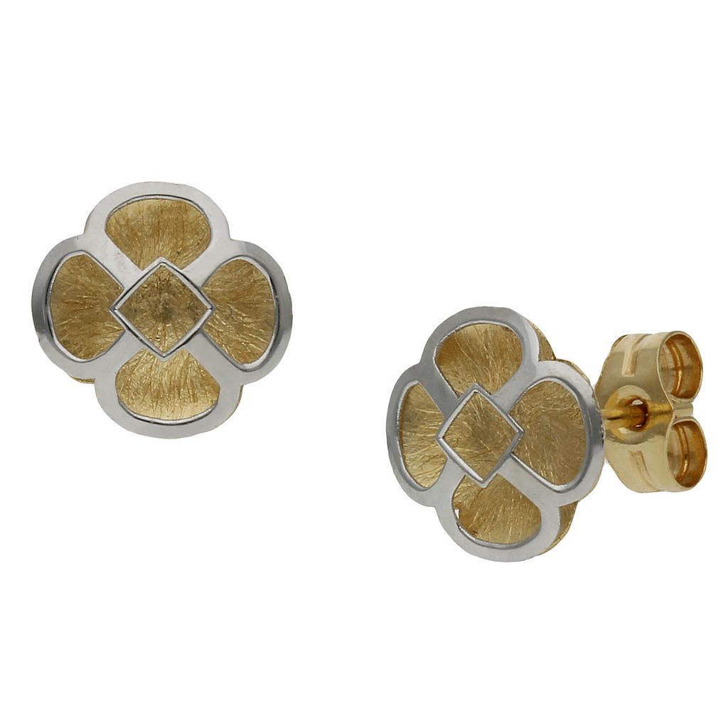 PENDIENTES BICOLOR ORO 18KL FLOR - 8X8MM